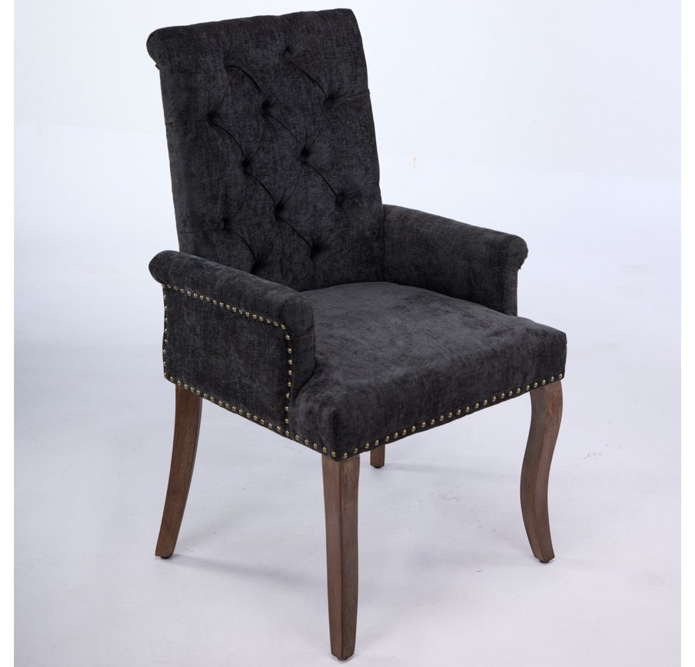 BBWL Sessel Esszimmerstuhl mit Armlehnen, Chenille-Bezug, Rautensteppung, gepolstert, geschwungene Massivholzbeine, 69 x 57 x 100,5 cm – Bild 4 von 5