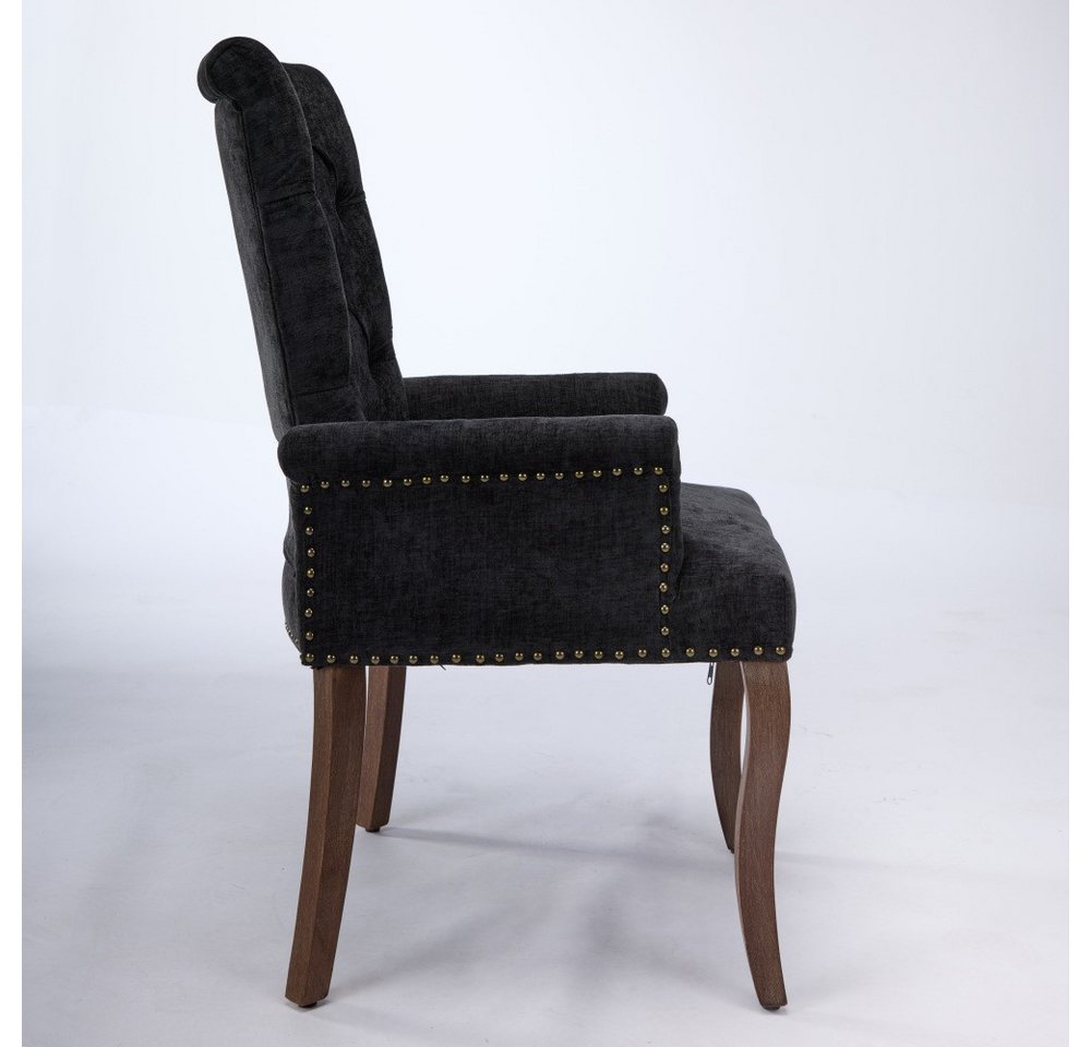 BBWL Sessel Esszimmerstuhl mit Armlehnen, Chenille-Bezug, Rautensteppung, gepolstert, geschwungene Massivholzbeine, 69 x 57 x 100,5 cm – Bild 5 von 5