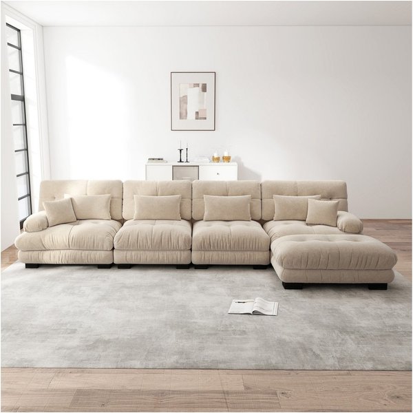 BBWL Sofa Modulares L-Ecksofa 4-Sitzer aus Chenille mit Ottoman, komfortable Cloud Couch mit Tiefensitz für Wohnzimmer