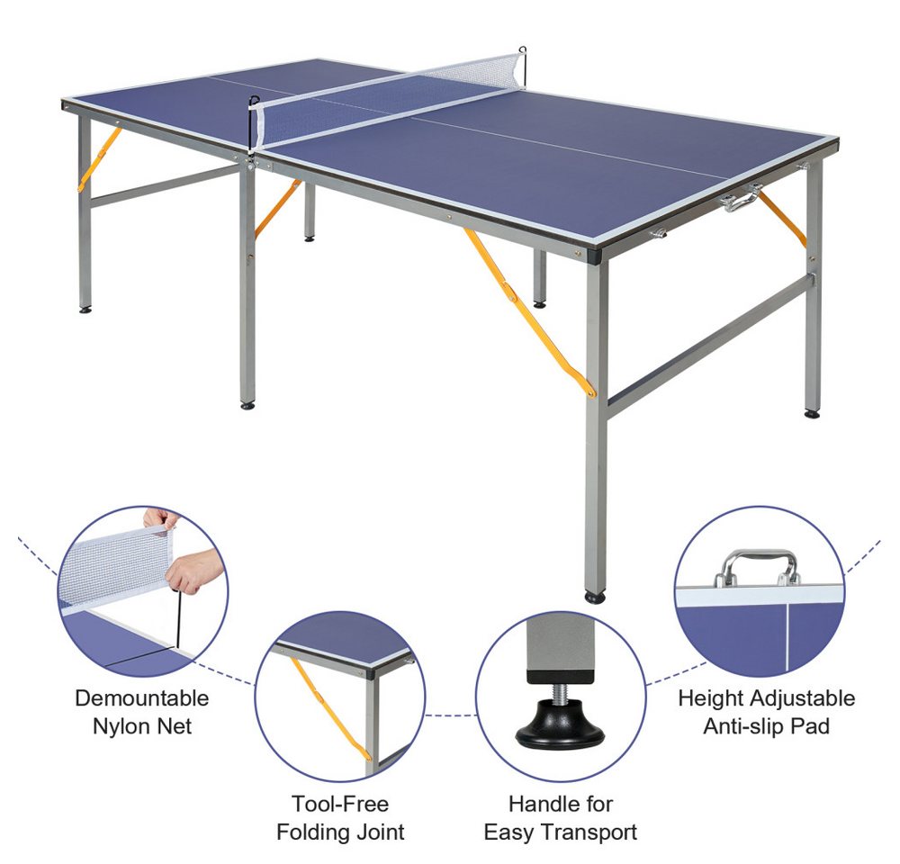 BBWL Tischtennisplatte mit Zubehör, professionelle Ping Pong Platte mit Netz, Schlägern, Tischtennisplatte 182x91cm klappbar für Indoor Outdoor – Bild 2 von 5