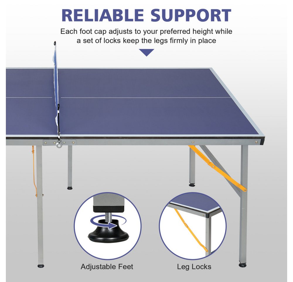 BBWL Tischtennisplatte mit Zubehör, professionelle Ping Pong Platte mit Netz, Schlägern, Tischtennisplatte 182x91cm klappbar für Indoor Outdoor – Bild 3 von 5