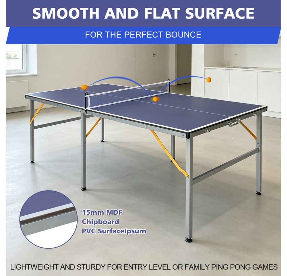 BBWL Tischtennisplatte mit Zubehör, professionelle Ping Pong Platte mit Netz, Schlägern, Tischtennisplatte 182x91cm klappbar für Indoor Outdoor – Bild 4 von 5