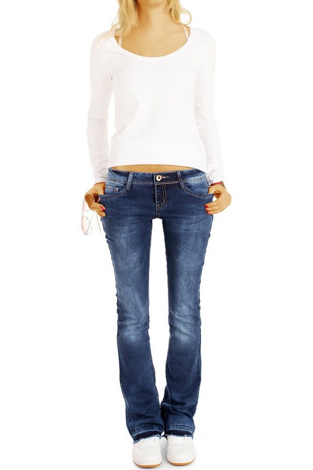 be styled Bootcut-Jeans Damen Hüftjeans, Schlaghosen mit offenem Saum, low waist j40g-2 – Bild 2 von 5