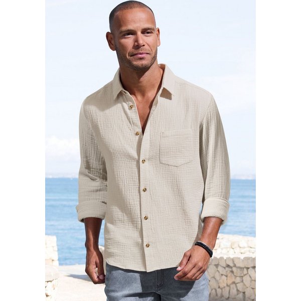 Beachtime Langarmhemd Regular fit Langarm, Freizeithemd aus Musselin-Ware