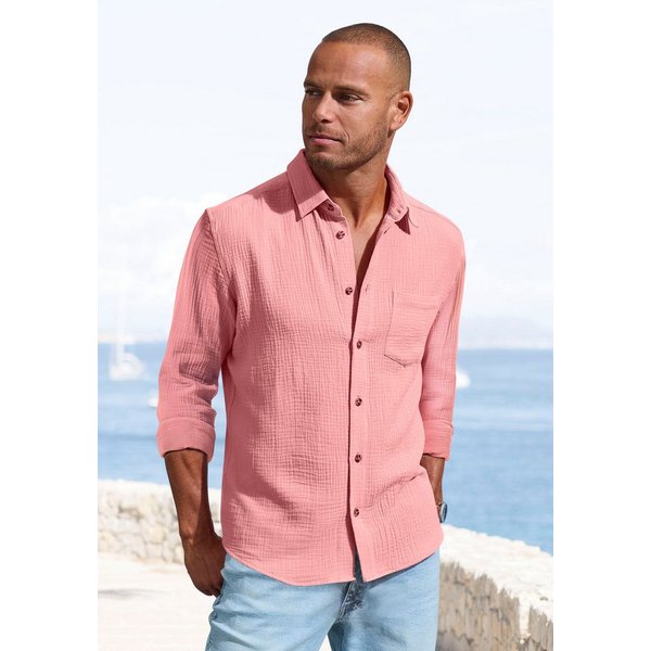 Beachtime Langarmhemd Regular fit Langarm, Freizeithemd aus Musselin-Ware