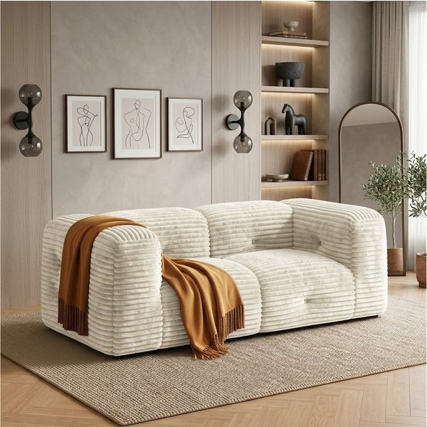 Bealife 2-Sitzer Cord-Sofa mit extra breiten Armlehnen, Keine Montage erforderlich