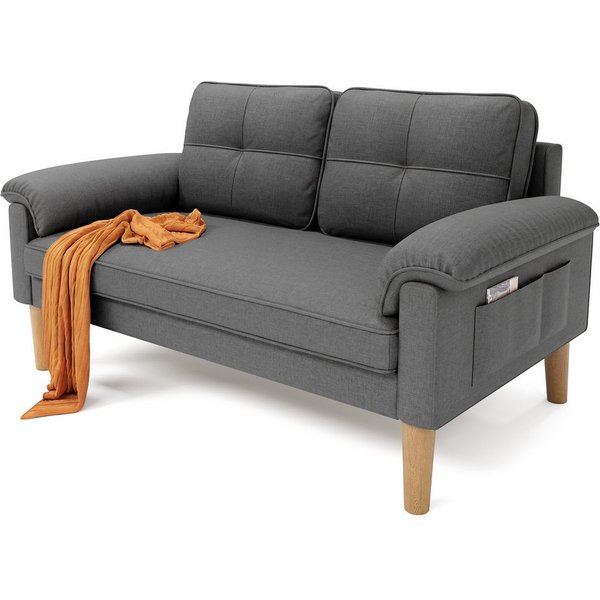 Bealife 2-Sitzer Kleine Couch, mit Armlehne und Seitentasche, 144 x 77 x 77 cm, Geeignet für kleine Apartments / Schlafzimmer.