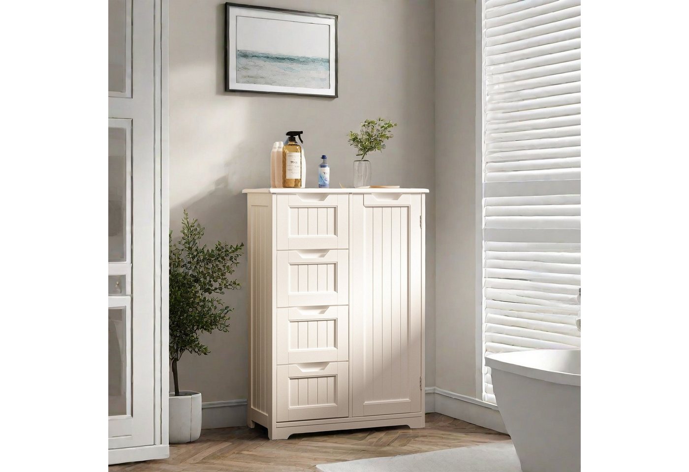 Bealife Badkommode Badezimmerschrank, 4 Türen,einstellbar Ablagen – Bild 2 von 5