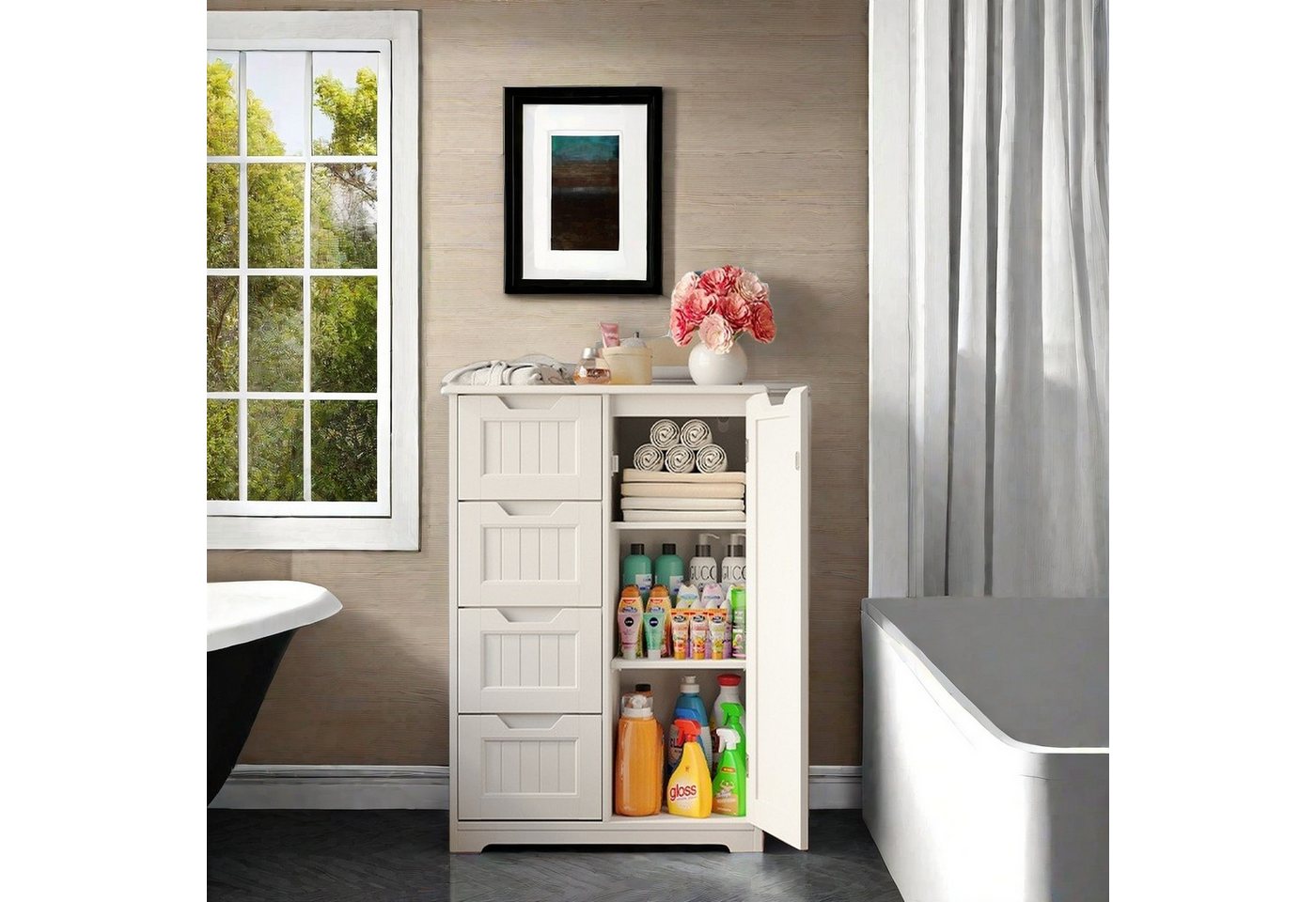 Bealife Badkommode Badezimmerschrank, 4 Türen,einstellbar Ablagen – Bild 3 von 5