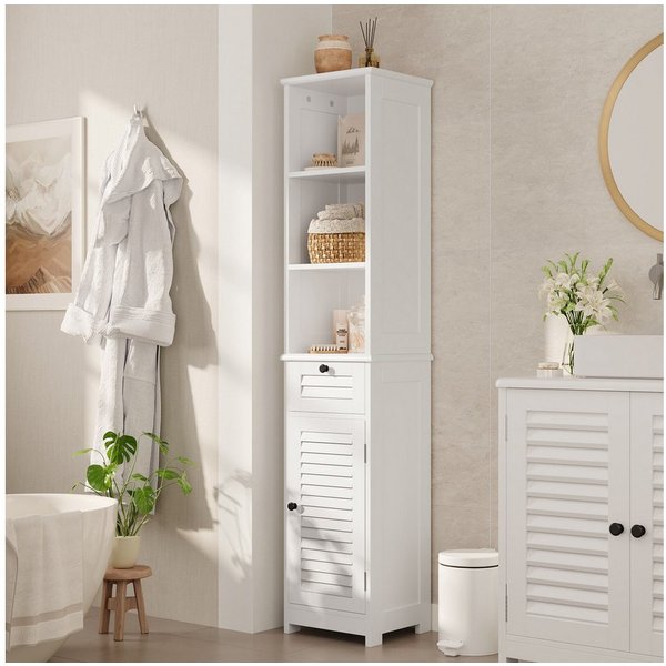 Bealife Badkommode Hochschrank Badschrank mit 3 offenen Fächern, 1 Schubladen, Weiß (2 verstellbaren Einlegeböden)
