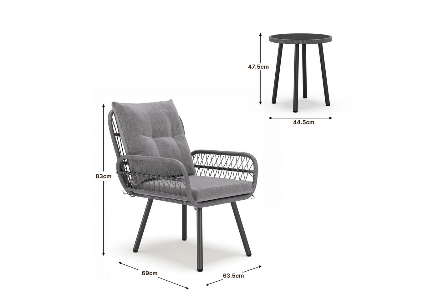 Bealife Balkonset Gartenlounge-Set, (3-tlg), 1 Tisch und 2 Stühle – Bild 5 von 5