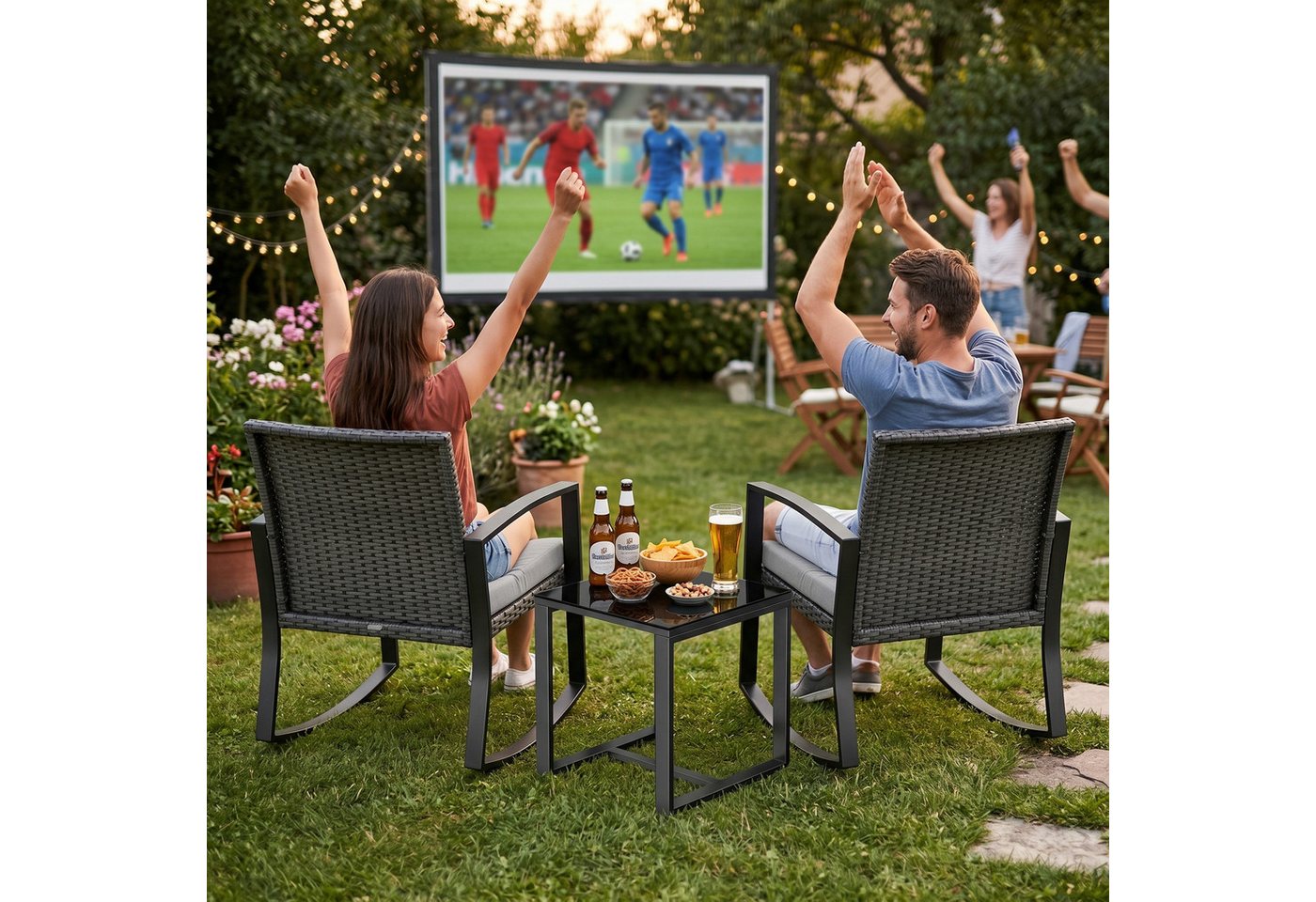 Bealife Balkonset Gartenlounge-Set, (3-tlg), 1 Tisch und 2 Stühle, Rattan Gartenmöbel, (Mit Schaukel-Funktion) – Bild 2 von 5