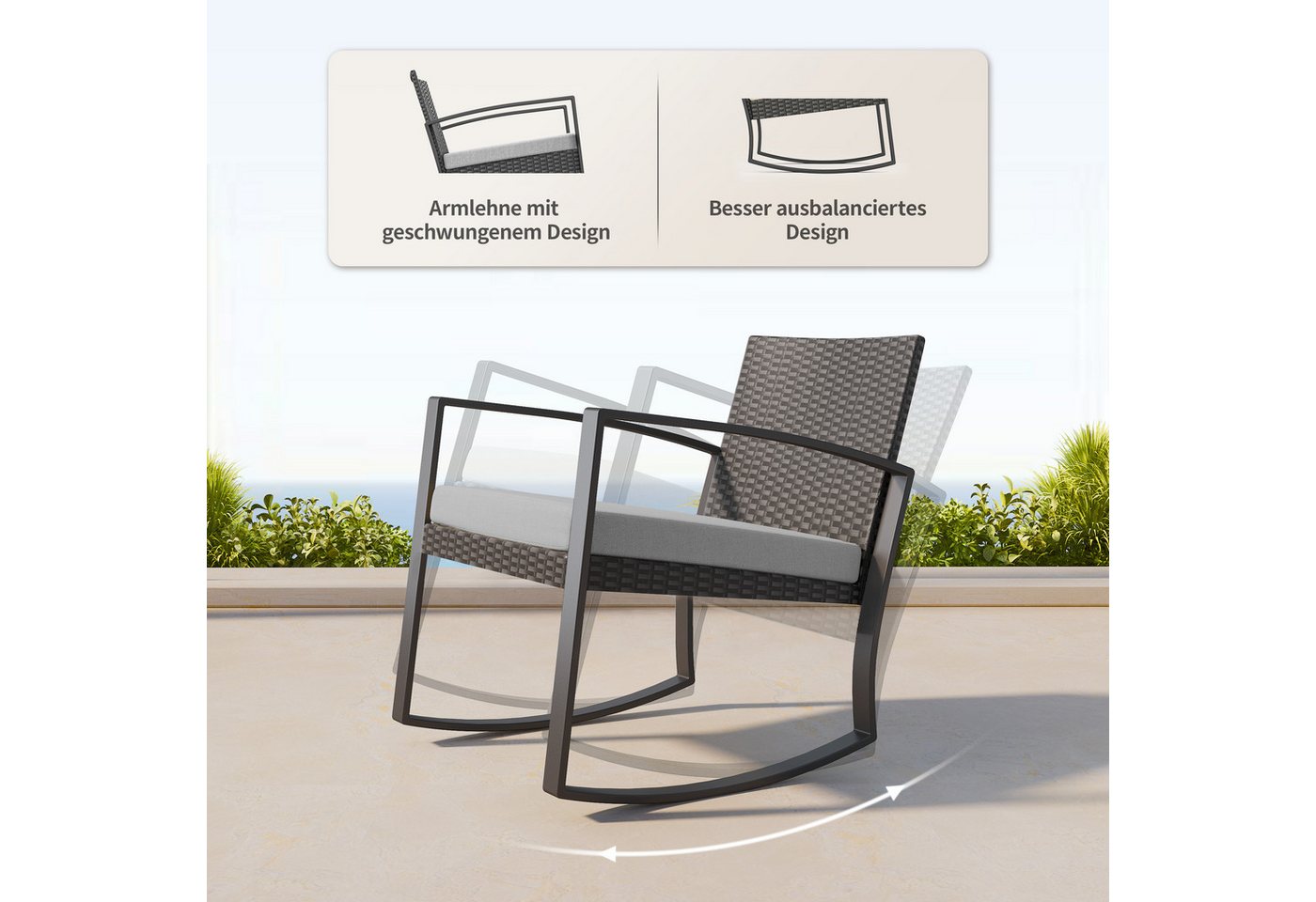 Bealife Balkonset Gartenlounge-Set, (3-tlg), 1 Tisch und 2 Stühle, Rattan Gartenmöbel, (Mit Schaukel-Funktion) – Bild 4 von 5