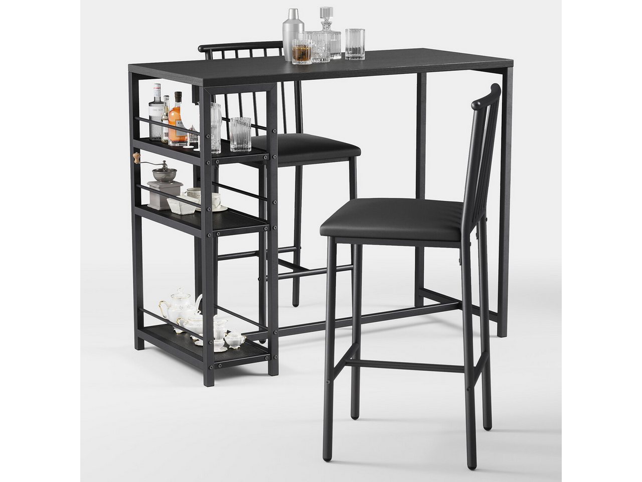 Bealife Bartisch Set 3-tlg,Esstisch/2 Stühlen,mit 3 Regalfächern Stehtisch – Bild 5 von 5