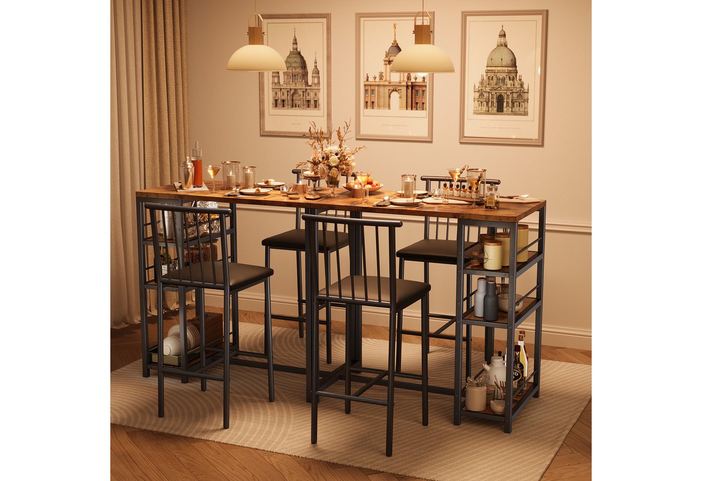 Bealife Bartisch Set 3-tlg,Esstisch/2 Stühlen,mit 3 Regalfächern Stehtisch – Bild 5 von 5