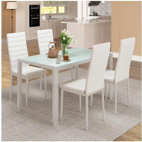 Bealife Essgruppe 5-tlg(Esstisch und 4 stühlen), Tischplatte aus glas(120x70cm)