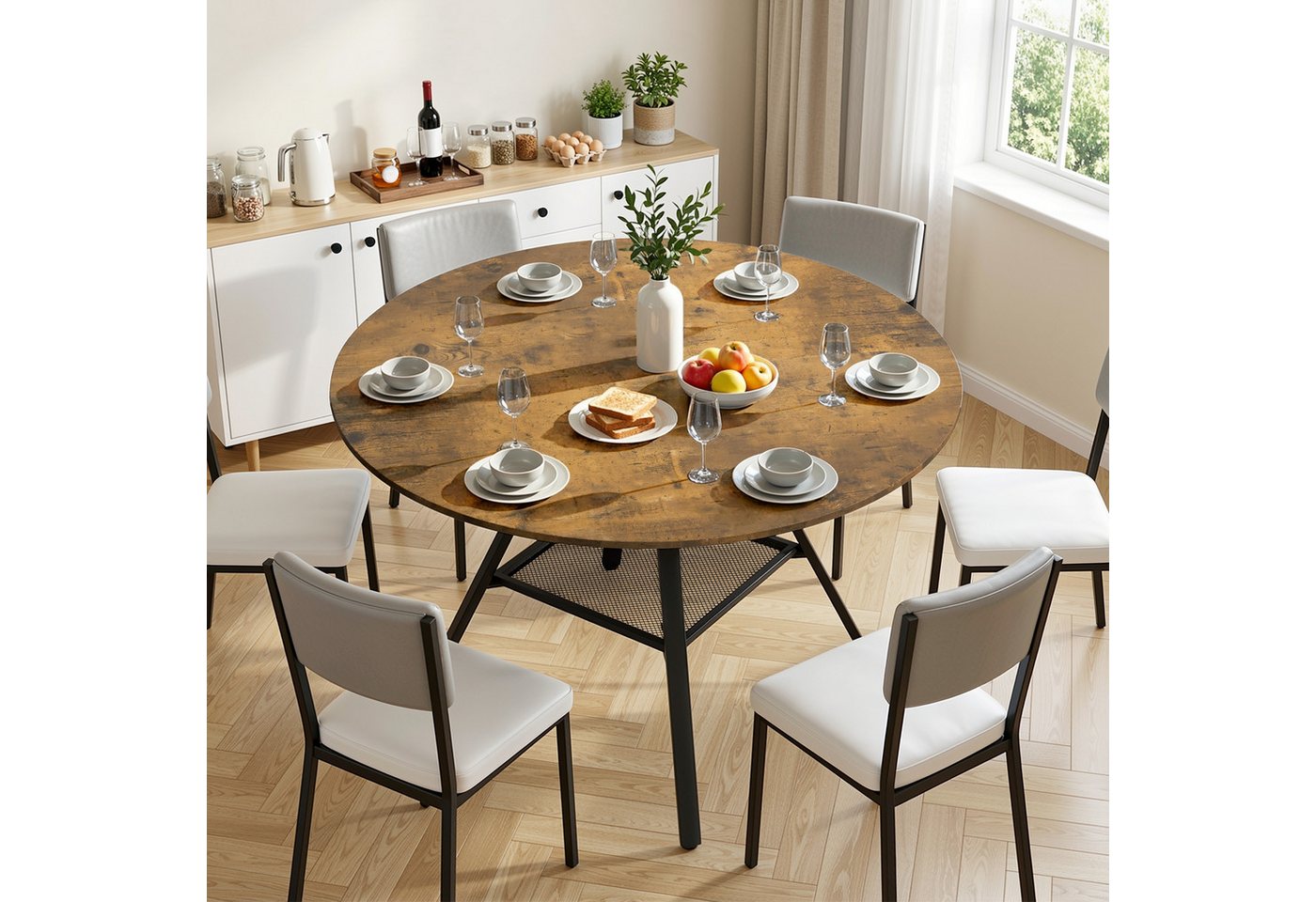 Bealife Esstisch Esstisch Runder mit Stauraum, für 4-6 Personen, R=100/120 cm – Bild 4 von 5