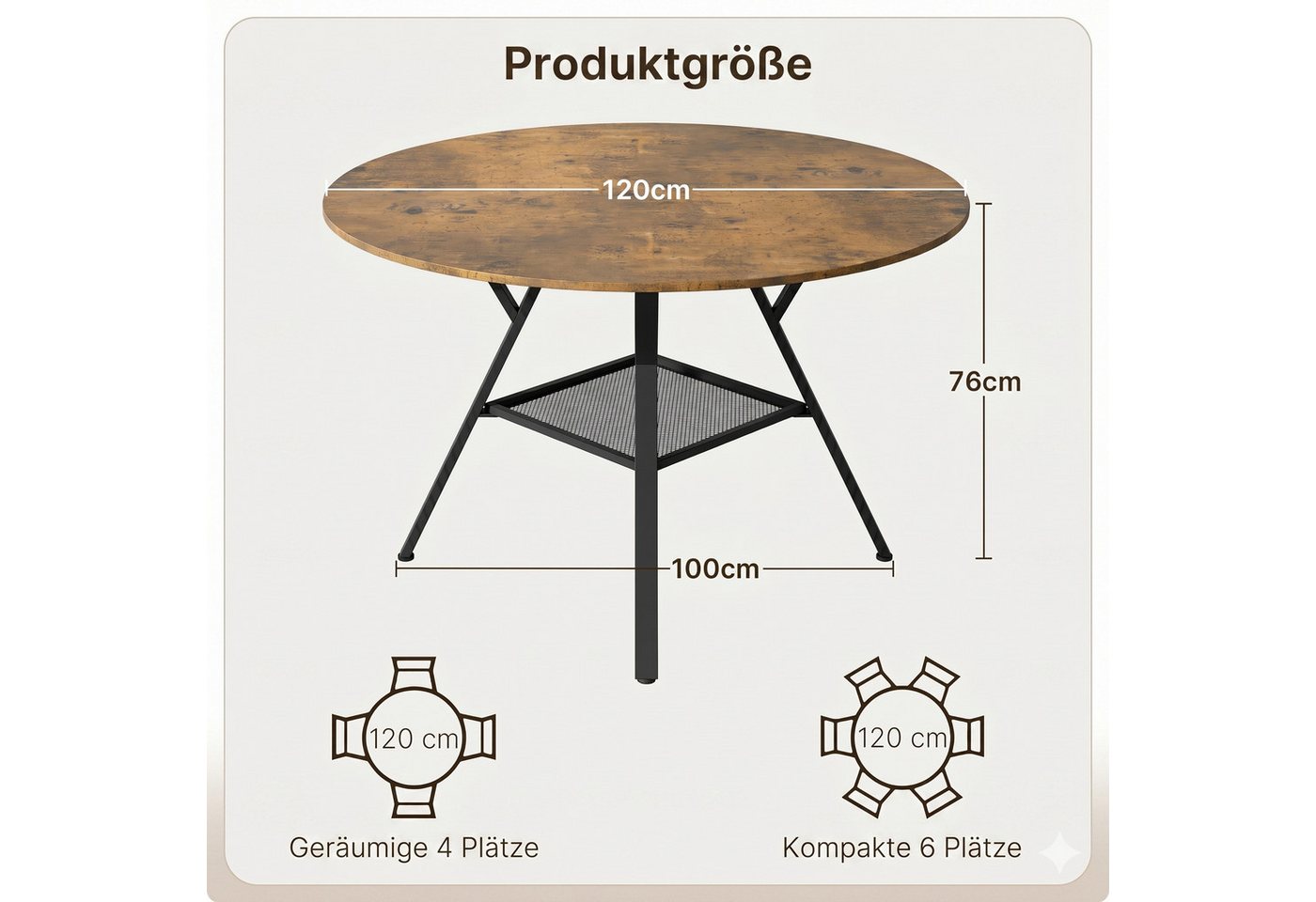 Bealife Esstisch Esstisch Runder mit Stauraum, für 4-6 Personen, R=100/120 cm – Bild 5 von 5