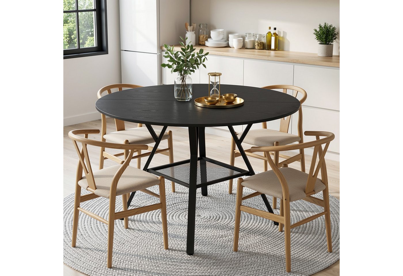 Bealife Esstisch Esstisch Runder mit Stauraum, für 4-6 Personen, R=100/120 cm – Bild 3 von 5