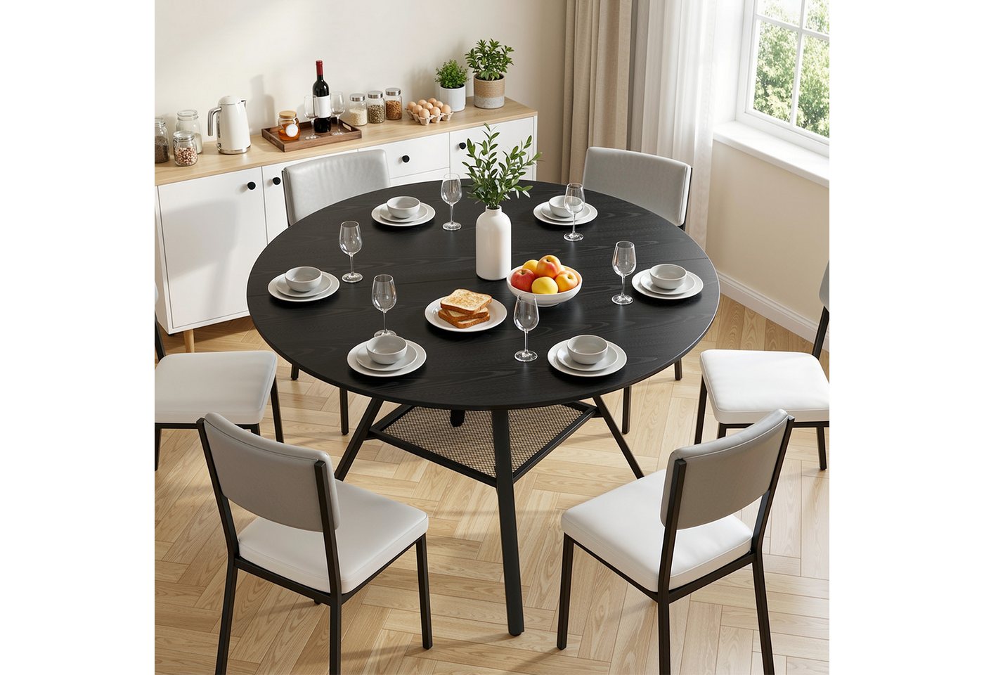 Bealife Esstisch Esstisch Runder mit Stauraum, für 4-6 Personen, R=100/120 cm – Bild 4 von 5