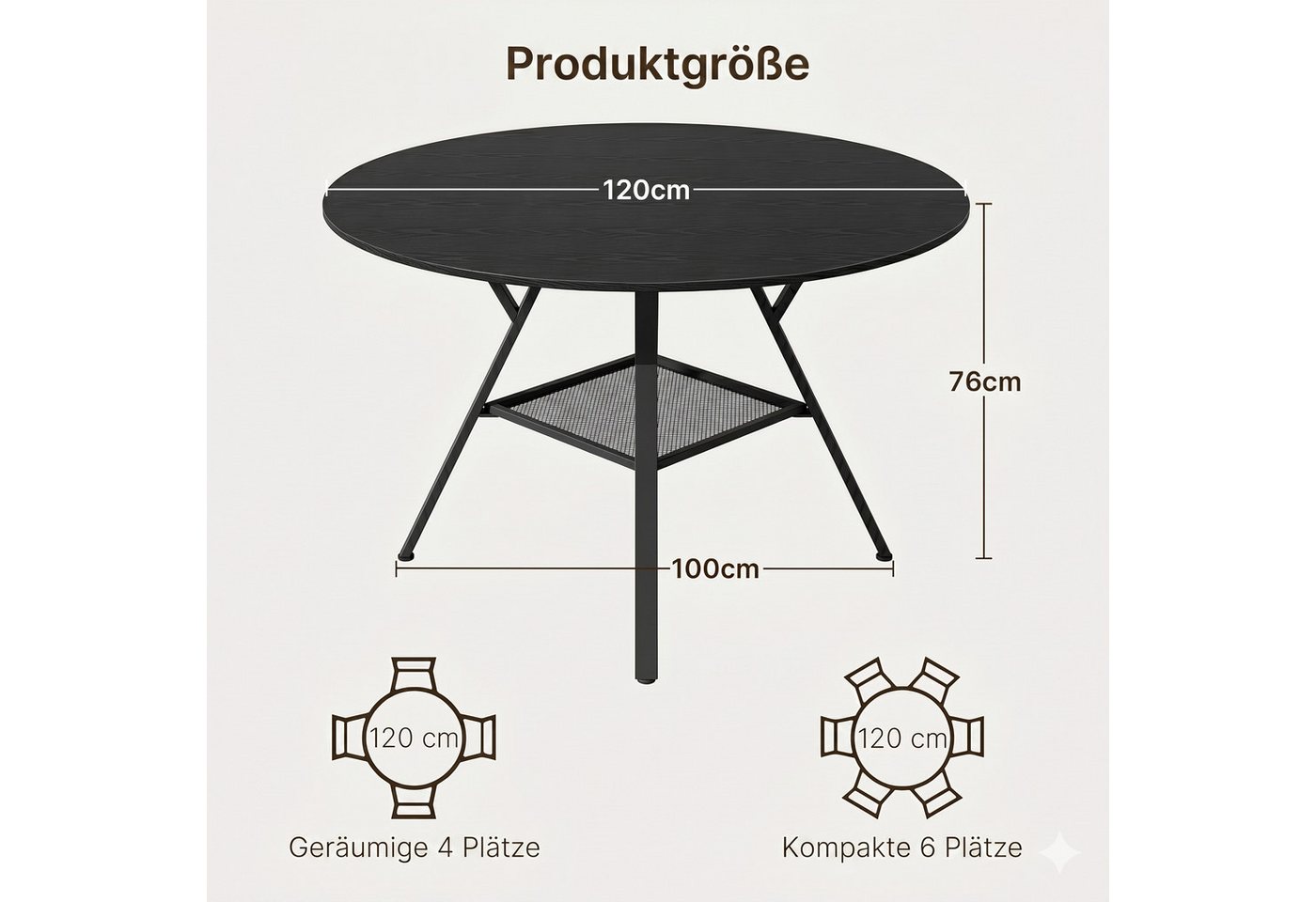 Bealife Esstisch Esstisch Runder mit Stauraum, für 4-6 Personen, R=100/120 cm – Bild 5 von 5