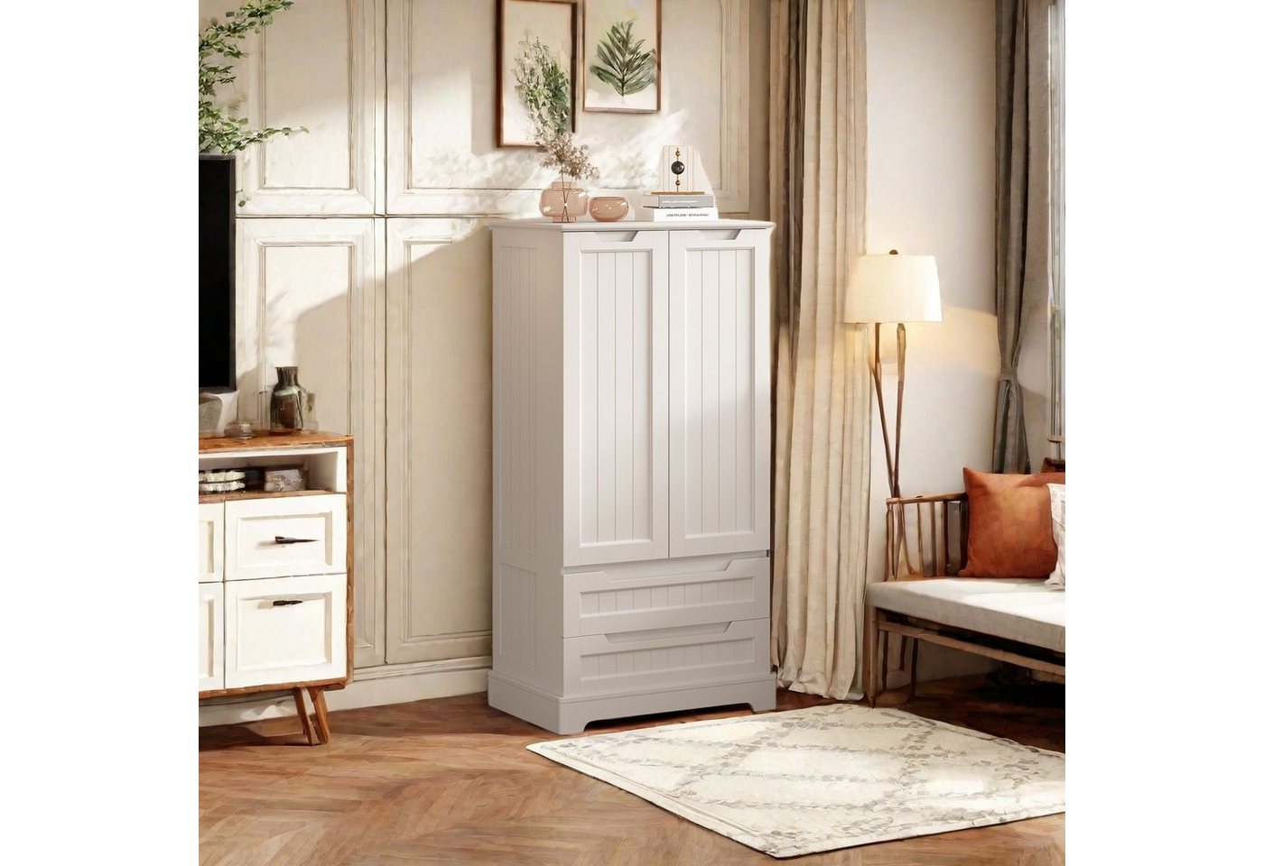 Bealife Highboard Küchenschrank, verstellbare Regalebene,mit 2 Schubladen 2 Türen,Weiß – Bild 2 von 5