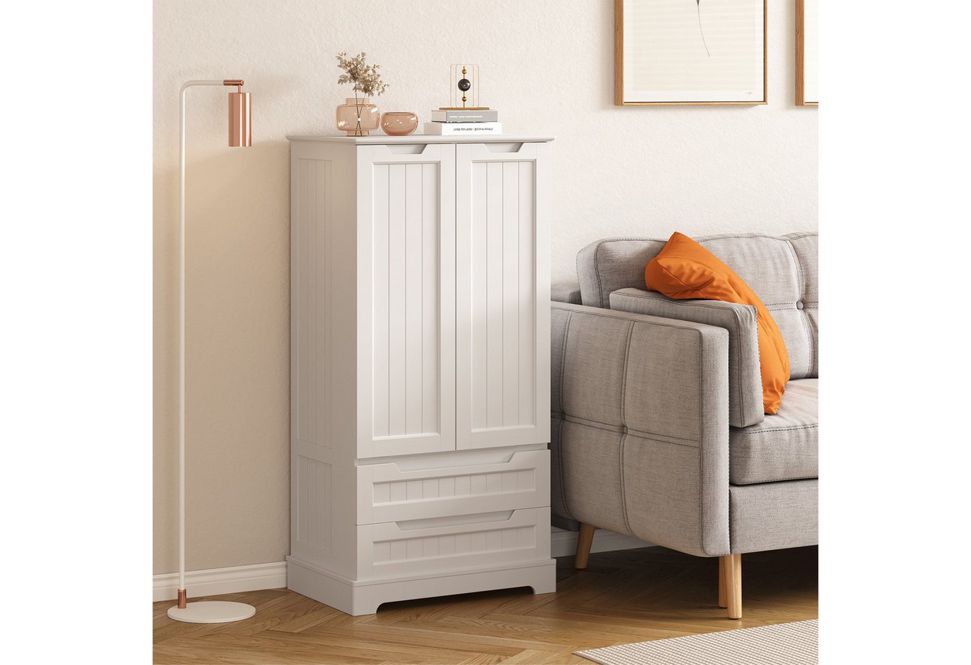 Bealife Highboard Küchenschrank, verstellbare Regalebene,mit 2 Schubladen 2 Türen,Weiß – Bild 3 von 5