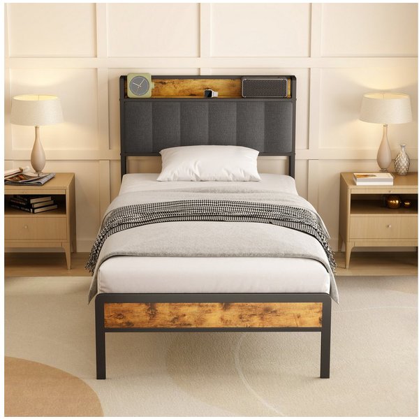 Bealife Polsterbett Einzelbett,Bettgestell mit Kopfteil,Holzbett mit Metall (90x200/120x200/140x200cm)