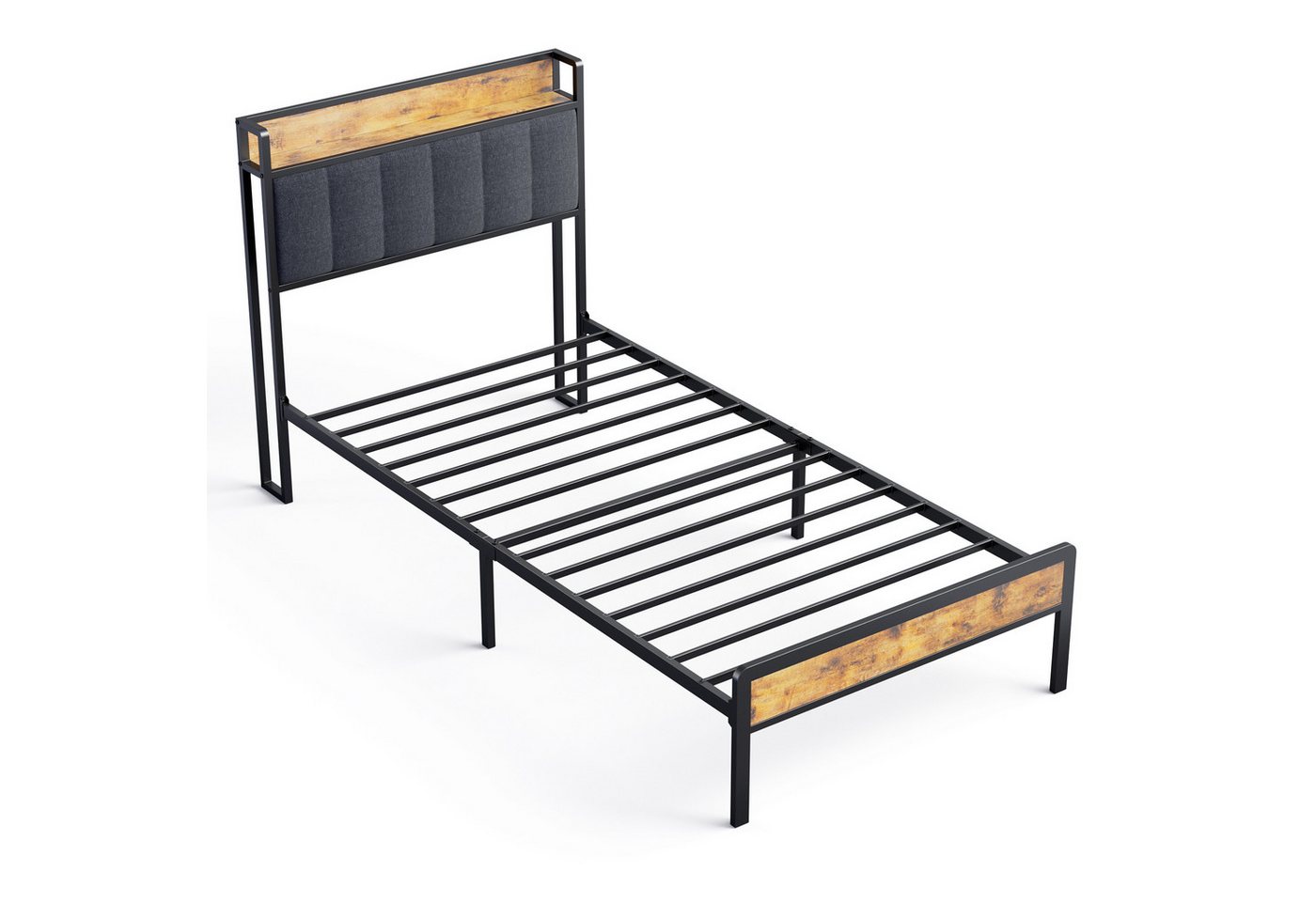 Bealife Polsterbett Einzelbett,Bettgestell mit Kopfteil,Holzbett mit Metall (90x200/120x200/140x200cm) – Bild 2 von 5