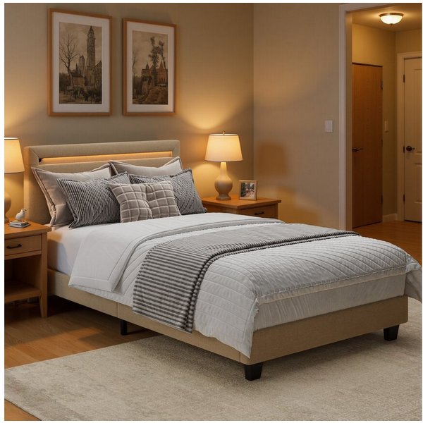 Bealife Polsterbett lsterbett Einzelbett,Bettgestell mit Kopfteil, Lichtleiste (2 Modelle