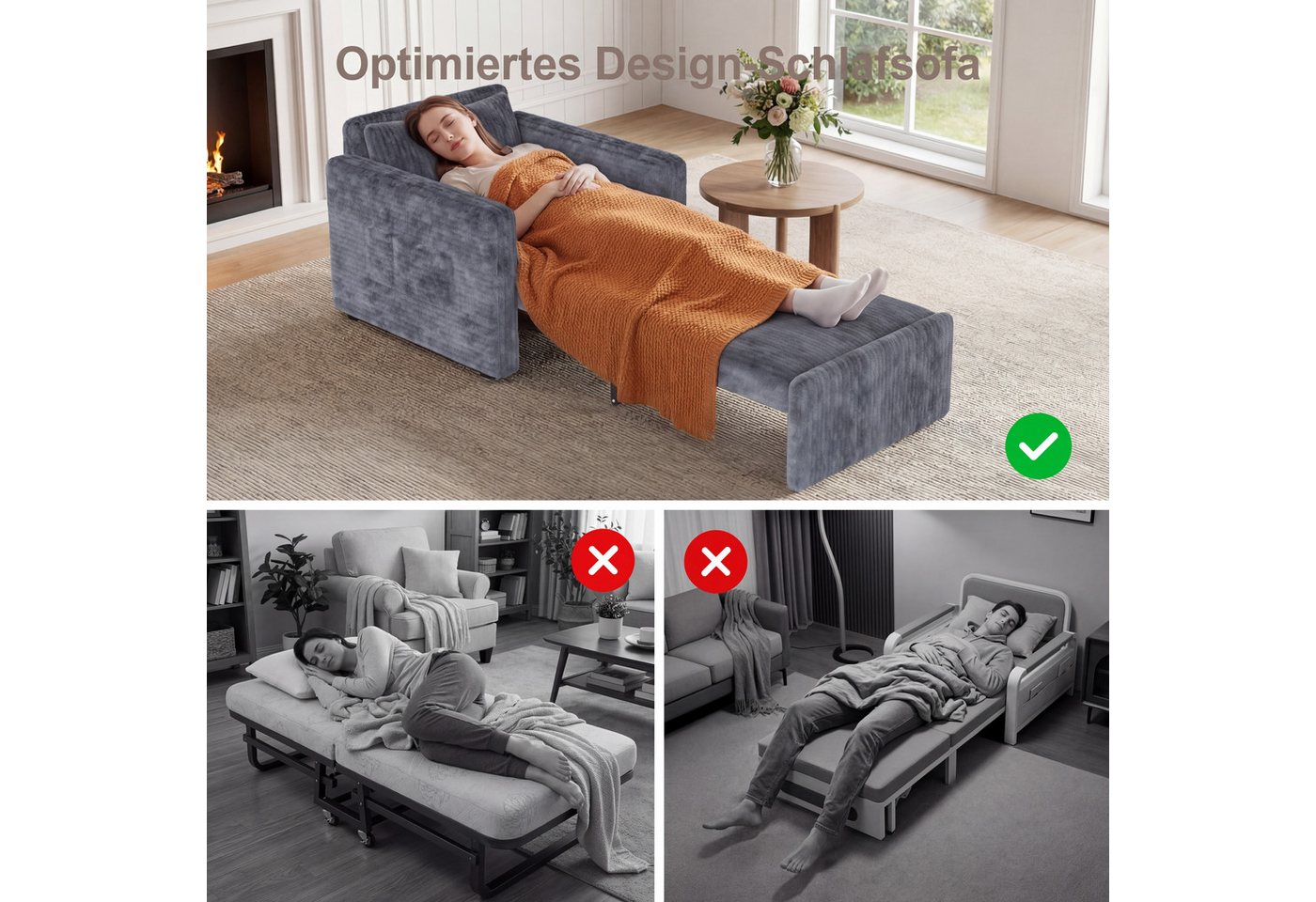 Bealife Sessel 3 in 1 Klappsessel, Schlafsessel, Liegesessel, 191 cm erweiterte (Schlafsofa) – Bild 4 von 5
