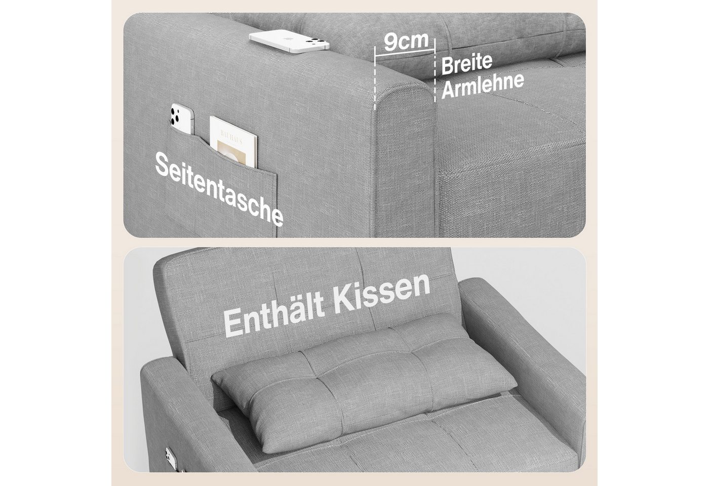 Bealife Sessel Einzelsessel, Aufgerüsteter Schlafsessel, Ausziehbarer, 191 cm – Bild 3 von 5