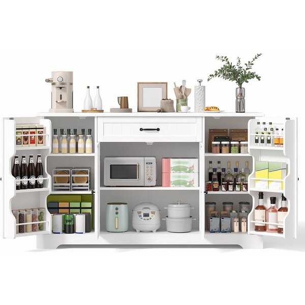 Bealife Sideboard Küchenschrank mit Arbeitsplatten,mit 1 Schubladen 4 Türen,Weiß