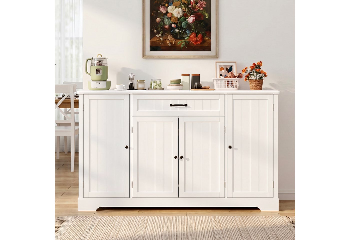 Bealife Sideboard Küchenschrank mit Arbeitsplatten,mit 1 Schubladen 4 Türen,Weiß – Bild 2 von 5