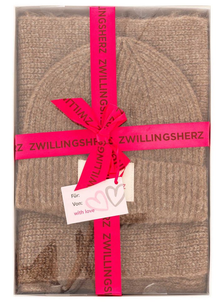 Zwillingsherz Beanie "Geschenkbox Zwillingsherz Set" Set in Geschenkbox, Schal und Mütze mit Patch, gerippt – Bild 3 von 3