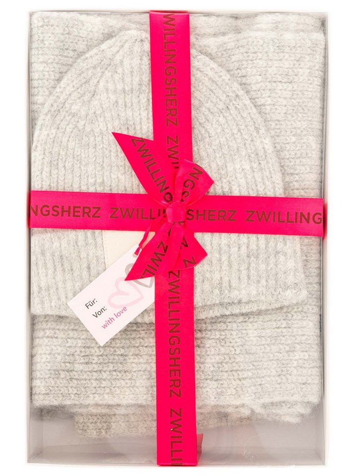 Zwillingsherz Beanie "Geschenkbox Zwillingsherz Set" Set in Geschenkbox, Schal und Mütze mit Patch, gerippt – Bild 3 von 3