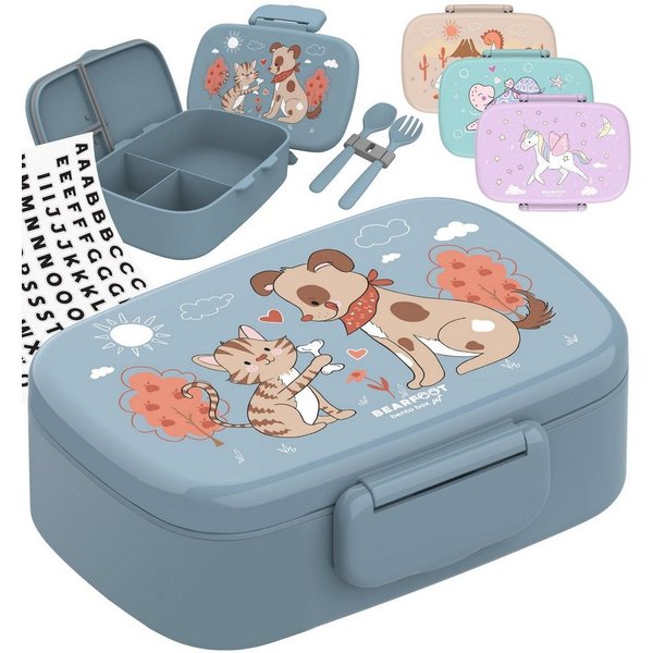 BEARFOOT Lunchbox Brotdose Kinder Fächern, leicht & auslaufsicher - Hund Katze, Kindergarten und Schule - Mädchen und Jungen, Vesperbox, Snackbox