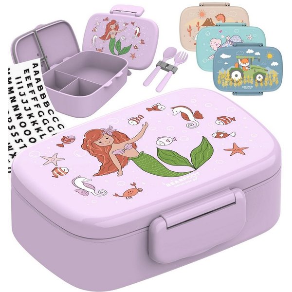 BEARFOOT Lunchbox Brotdose Kinder Fächern,leicht & auslaufsicher- Meerjungfrau, Kindergarten und Schule - Mädchen und Jungen, Vesperbox, Snackbox