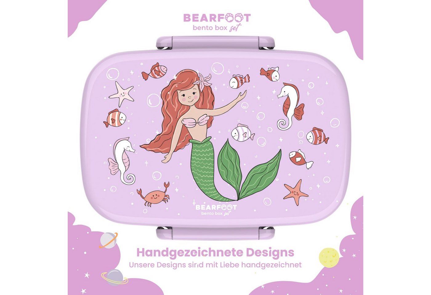 BEARFOOT Lunchbox Brotdose Kinder Fächern,leicht & auslaufsicher- Meerjungfrau, Kindergarten und Schule - Mädchen und Jungen, Vesperbox, Snackbox – Bild 2 von 5