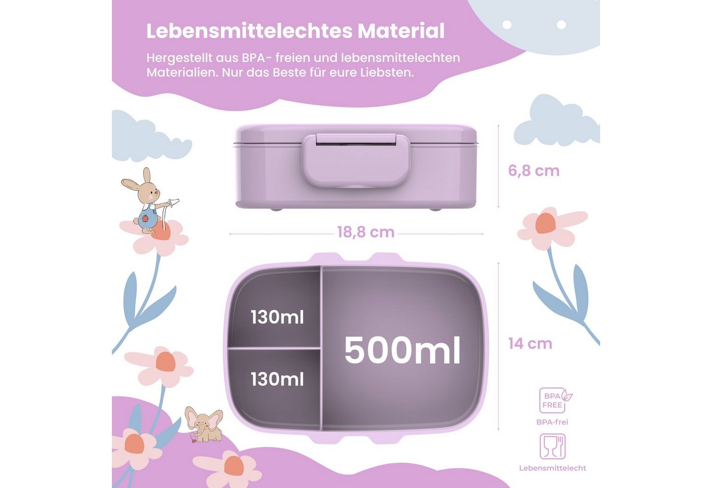 BEARFOOT Lunchbox Brotdose Kinder Fächern,leicht & auslaufsicher- Meerjungfrau, Kindergarten und Schule - Mädchen und Jungen, Vesperbox, Snackbox – Bild 3 von 5