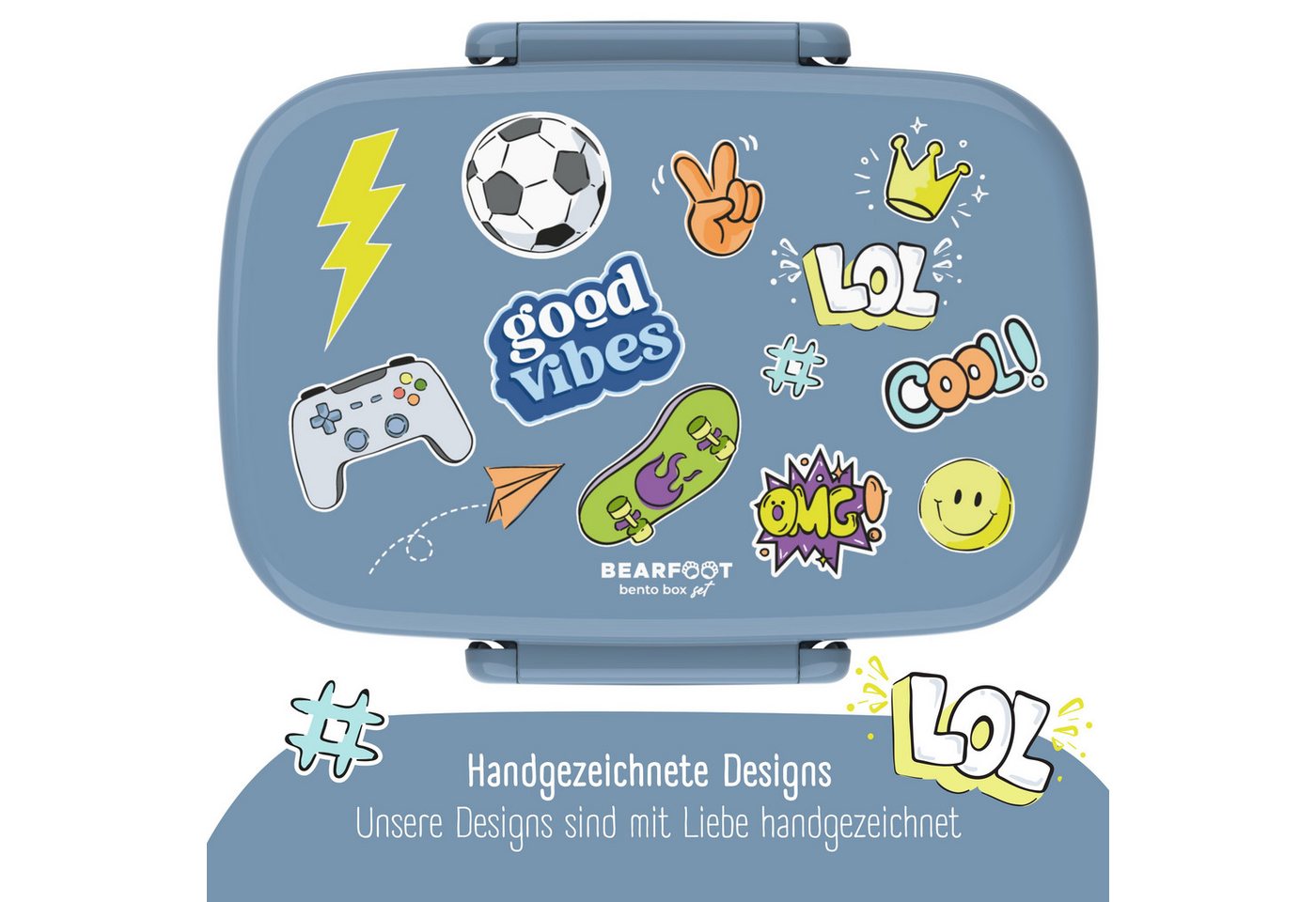 BEARFOOT Lunchbox Brotdose Kinder mit Fächern, auslaufsicher - Sticker, blau, Kindergarten und Schule - Mädchen und Jungen, Vesperbox, Snackbox – Bild 3 von 5