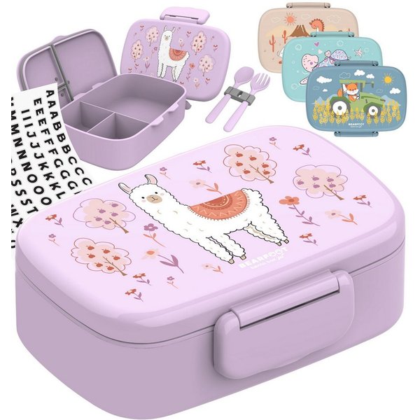 BEARFOOT Lunchbox Brotdose Kinder mit Fächern, leicht & auslaufsicher - Lama, Kindergarten und Schule - Mädchen und Jungen, Vesperbox, Snackbox