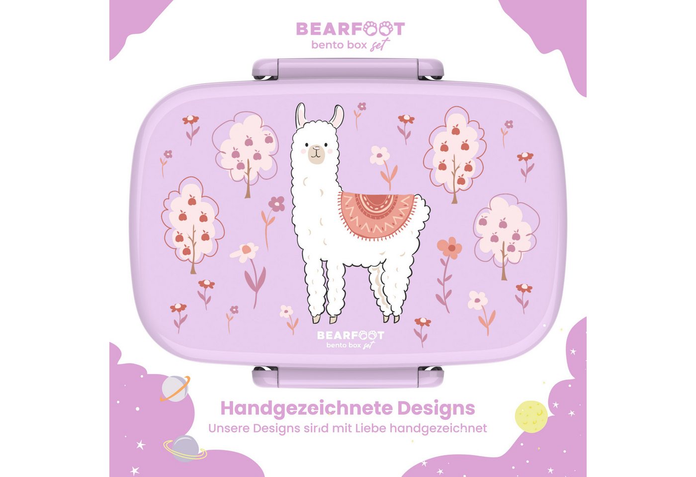 BEARFOOT Lunchbox Brotdose Kinder mit Fächern, leicht & auslaufsicher - Lama, Kindergarten und Schule - Mädchen und Jungen, Vesperbox, Snackbox – Bild 2 von 5