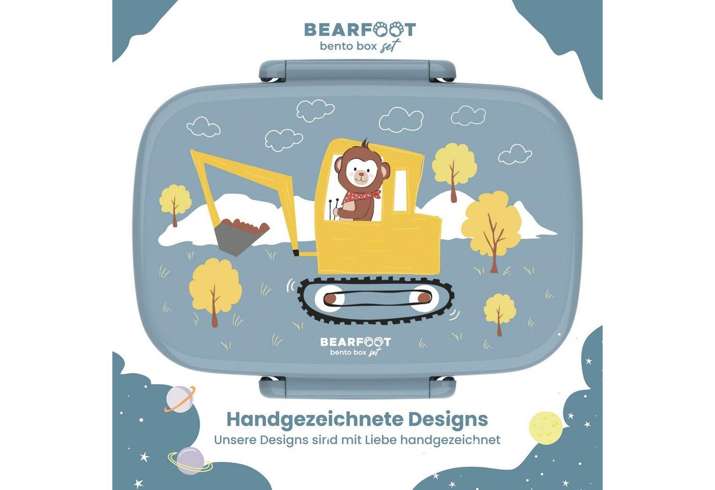BEARFOOT Lunchbox Brotdose Kinder mit Fächern, leicht & auslaufsicher - Bagger, Kindergarten und Schule - Mädchen und Jungen, Vesperbox, Snackbox – Bild 3 von 5