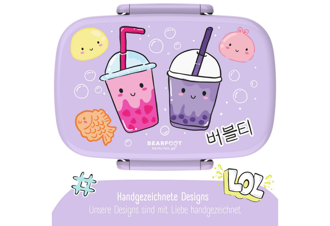 BEARFOOT Lunchbox Brotdose Kinder mit Fächern, auslaufsicher - BubbleTea, lila, Kindergarten und Schule - Mädchen und Jungen, Vesperbox, Snackbox – Bild 3 von 5
