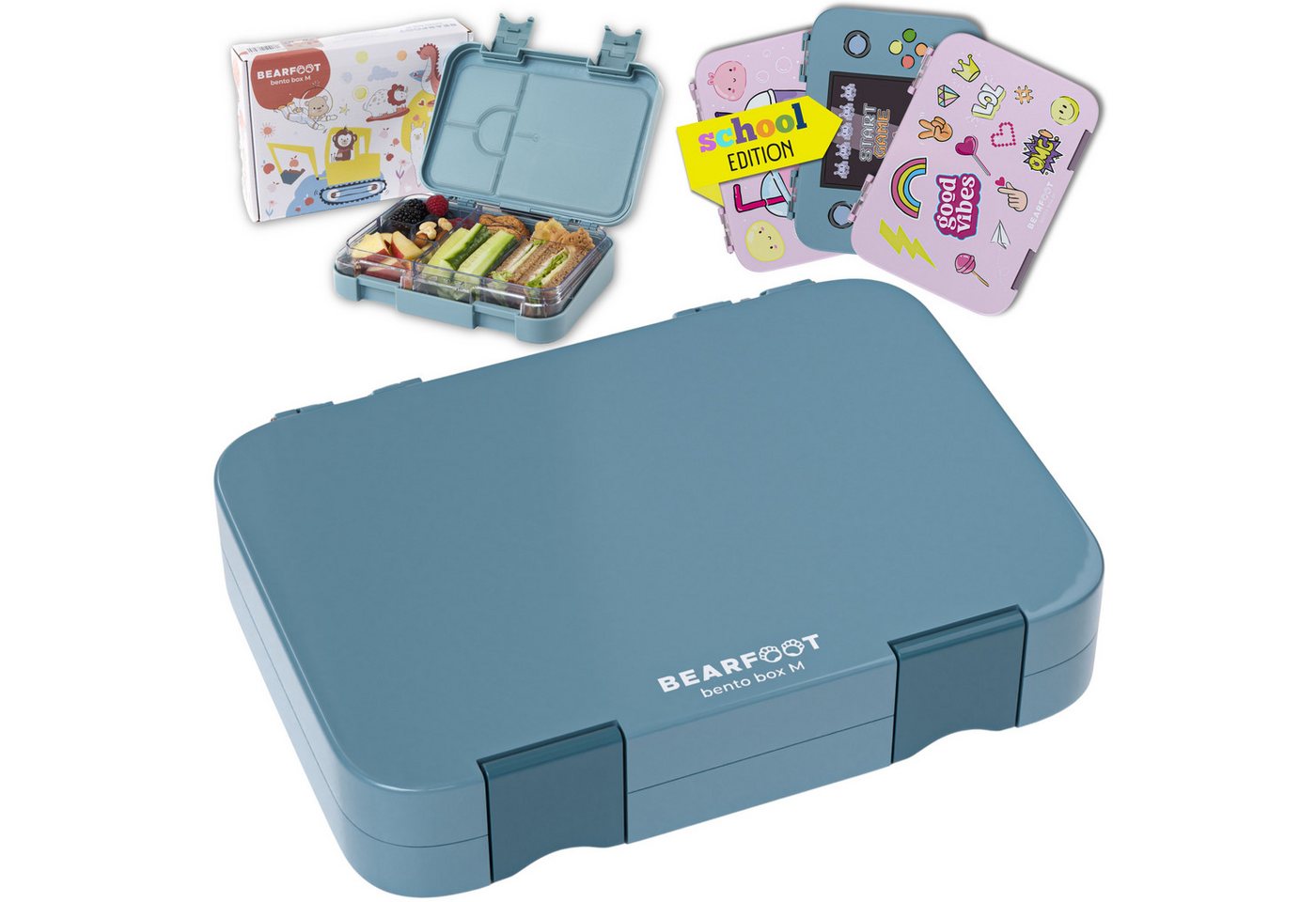 BEARFOOT Lunchbox Brotdose Kinder mit Fächern, Lunchbox, Bento box - Blau, handgezeichnete Designs, modular – Bild 2 von 5