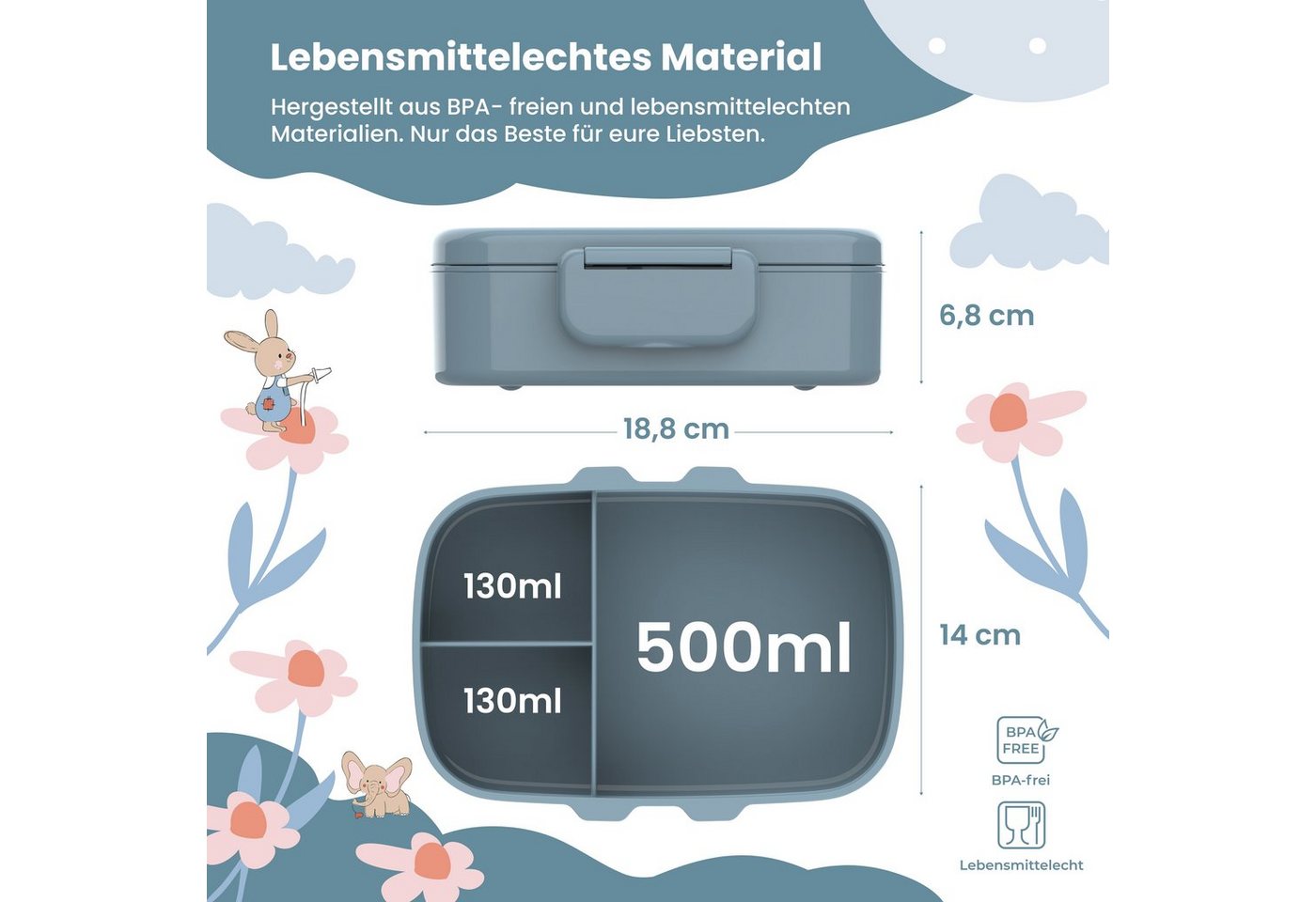 BEARFOOT Lunchbox Brotdose Kinder mit Fächern, leicht & auslaufsicher - Bär, Kindergarten und Schule - Mädchen und Jungen, Vesperbox, Snackbox – Bild 3 von 5