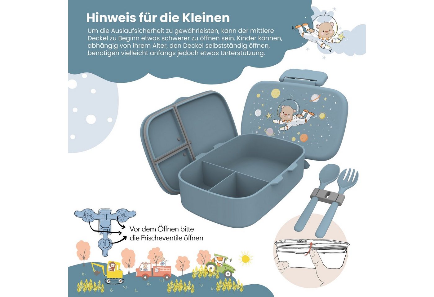 BEARFOOT Lunchbox Brotdose Kinder mit Fächern, leicht & auslaufsicher - Bär, Kindergarten und Schule - Mädchen und Jungen, Vesperbox, Snackbox – Bild 4 von 5