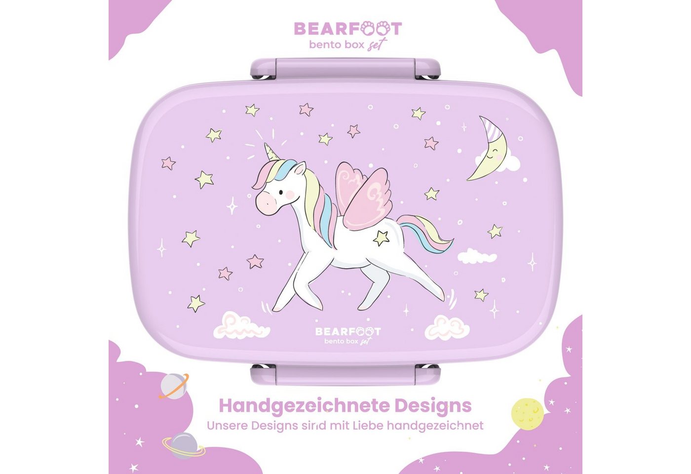 BEARFOOT Lunchbox Brotdose Kinder mit Fächern, leicht & auslaufsicher- Einhorn, Kindergarten und Schule - Mädchen und Jungen, Vesperbox, Snackbox – Bild 2 von 5