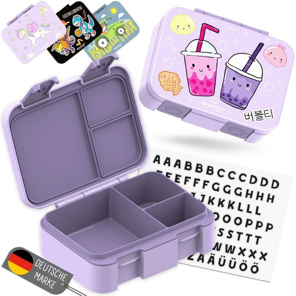 BEARFOOT Lunchbox Brotdose mit Fächern, leicht & auslaufsicher-BubbleTea lila, PP, ABS, Silikon, Kindergarten und Schule - Mädchen und Jungen, Vesperbox, Snackb